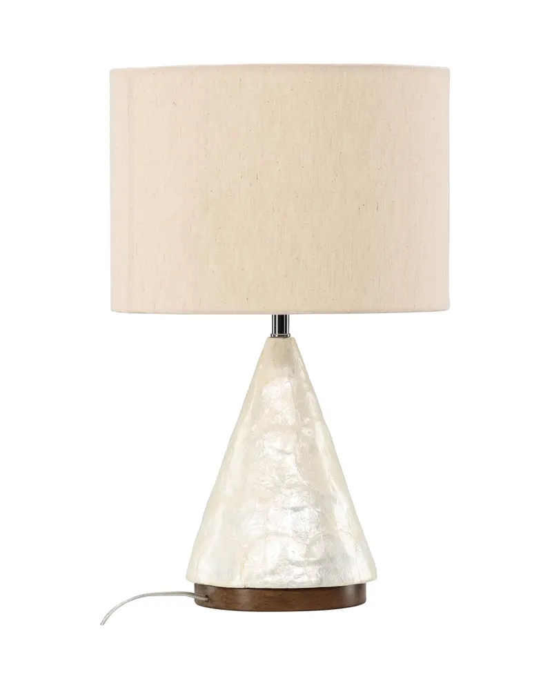 Donsö Tischlampe mit Kegelfuß aus Capiz-Muschel und Juteschirm, Ansicht 9