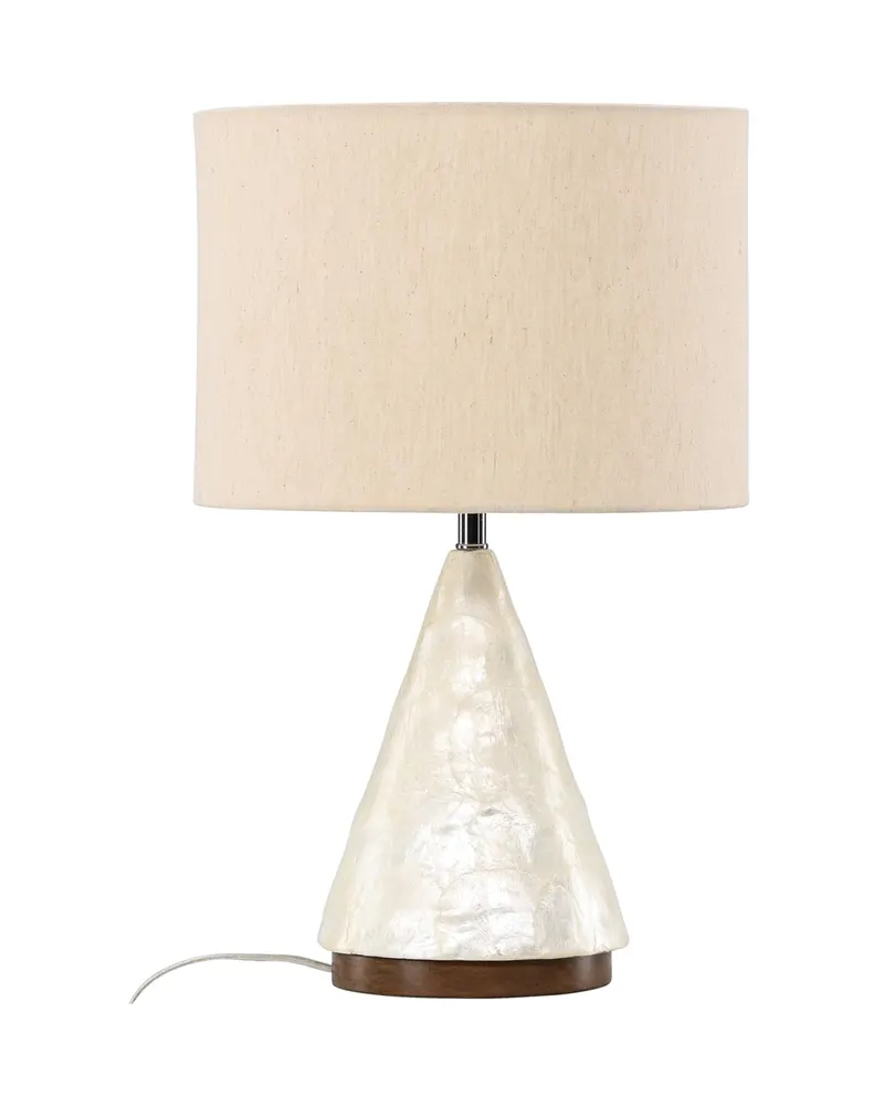 Donsö Tischlampe mit Kegelfuß aus Capiz-Muschel und Juteschirm, Ansicht 10
