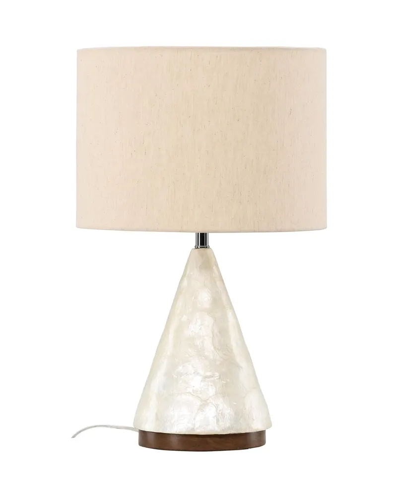 Donsö Tischlampe mit Kegelfuß aus Capiz-Muschel und Juteschirm, Ansicht 11