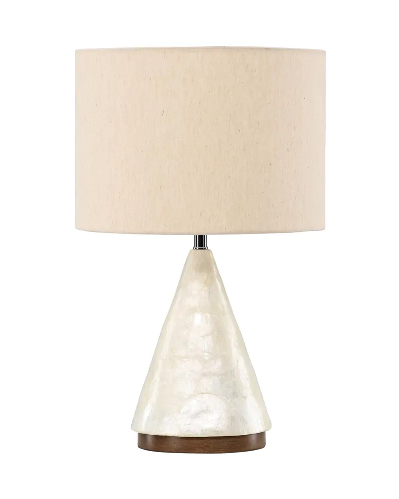 Donsö Tischlampe mit Kegelfuß aus Capiz-Muschel und Juteschirm, Ansicht 2
