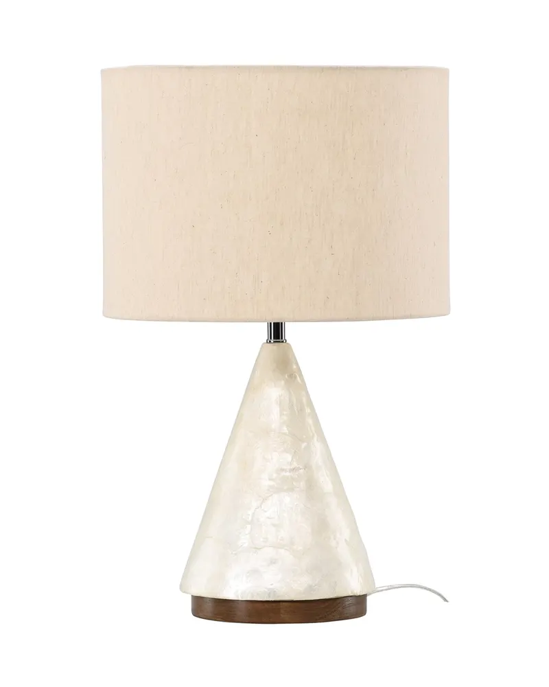 Donsö Tischlampe mit Kegelfuß aus Capiz-Muschel und Juteschirm, Ansicht 3