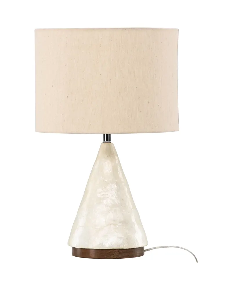 Donsö Tischlampe mit Kegelfuß aus Capiz-Muschel und Juteschirm, Ansicht 4
