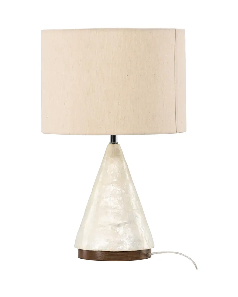 Donsö Tischlampe mit Kegelfuß aus Capiz-Muschel und Juteschirm, Ansicht 5