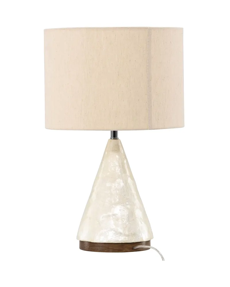 Donsö Tischlampe mit Kegelfuß aus Capiz-Muschel und Juteschirm, Ansicht 6