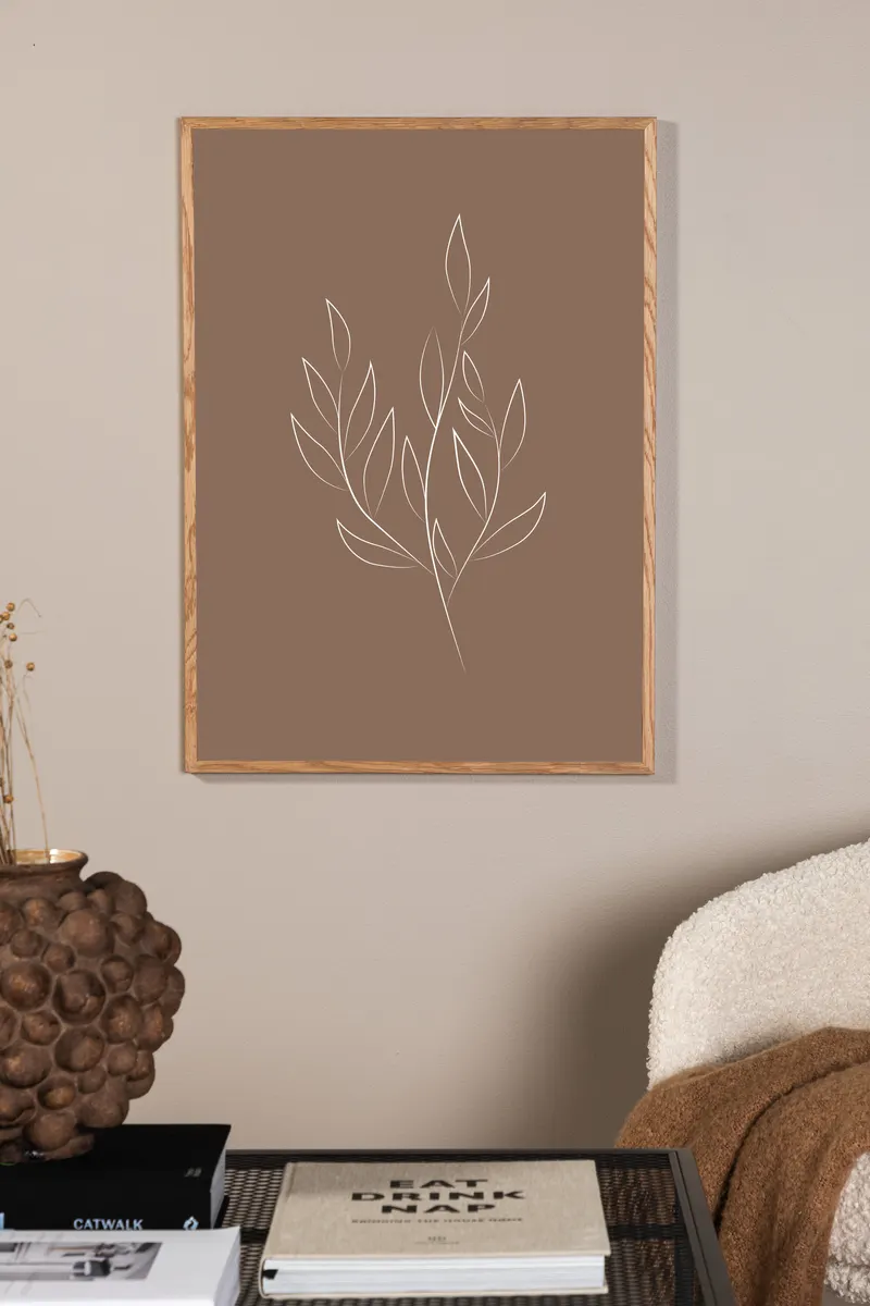 Drawed leaf Poster mit gezeichnetem Blattzweig in 70 × 50 cm, im Wohnraum, Ansicht 1