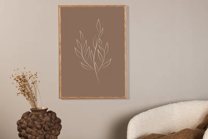 Drawed leaf Poster mit gezeichnetem Blattzweig in 70 × 50 cm, im Wohnraum, Ansicht 2