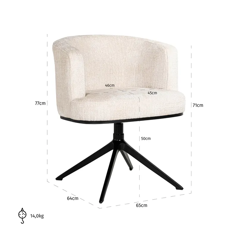 Esszimmerstuhl Cheyenne, Niagara beige, drehbar von Richmond Interiors, Maßzeichnung 9