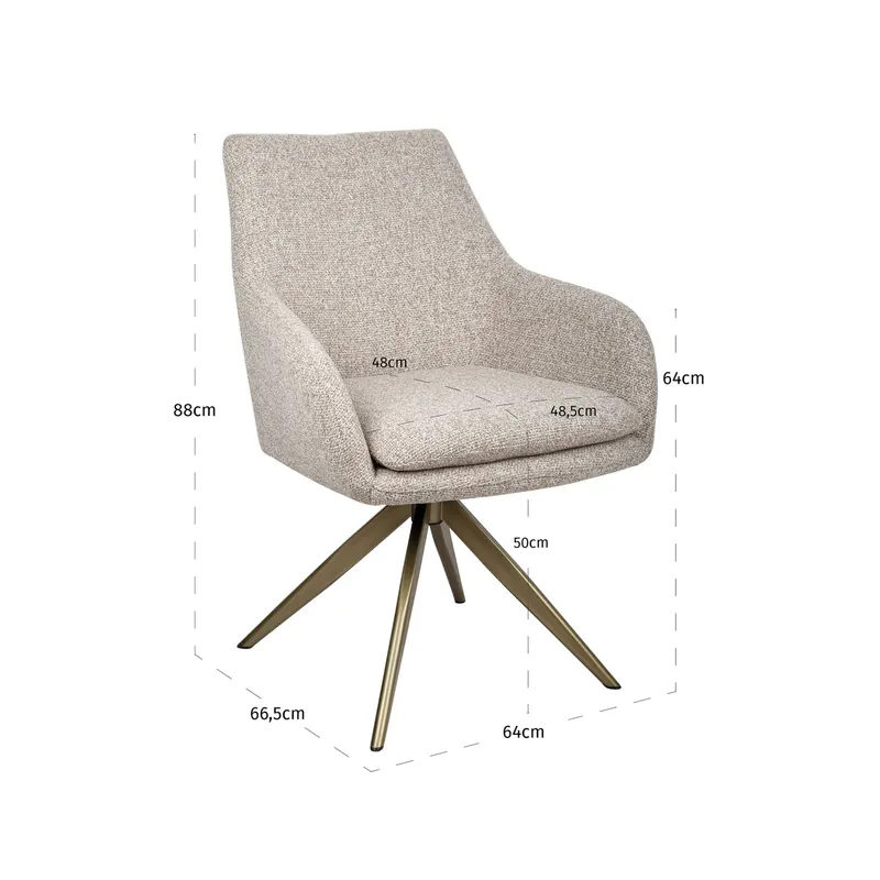 Esszimmerstuhl Lisonne, Cayenne brown, drehbar von Richmond Interiors, Maßzeichnung 7