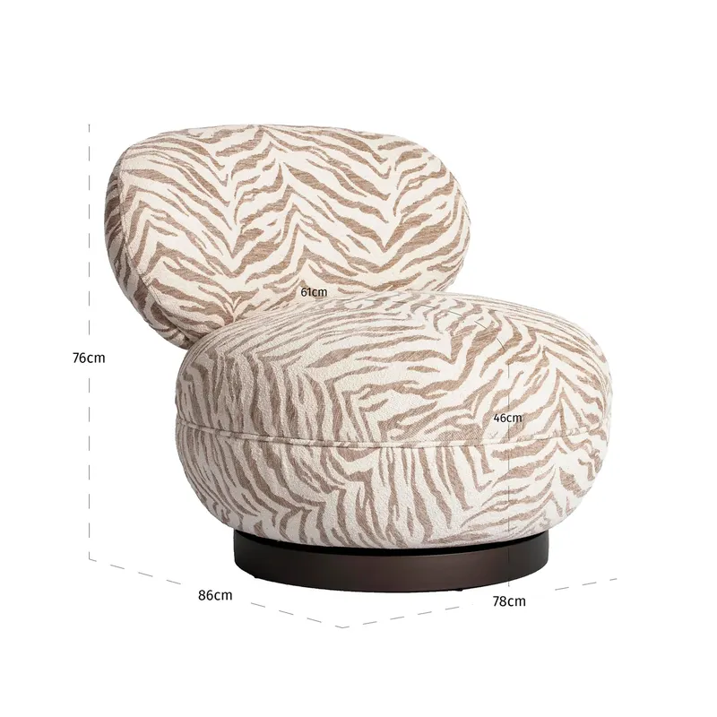 Sessel Jace, Beige tiger, drehbar von Richmond Interiors, Maßzeichnung 9