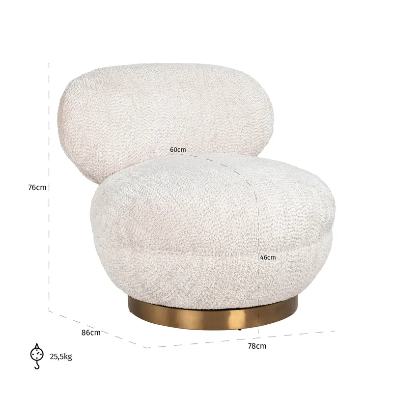 Sessel Jace, Lovely cream, drehbar von Richmond Interiors, Maßzeichnung 11