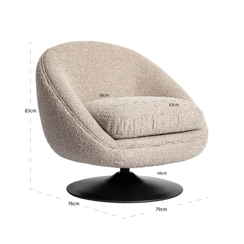 Drehbarer Sessel Nodo in Natural chunky von Richmond Interiors, Maßzeichnung 6