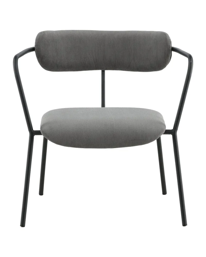 Duffy Cord-Sessel in Grau mit Armlehnen aus schwarzem Metall