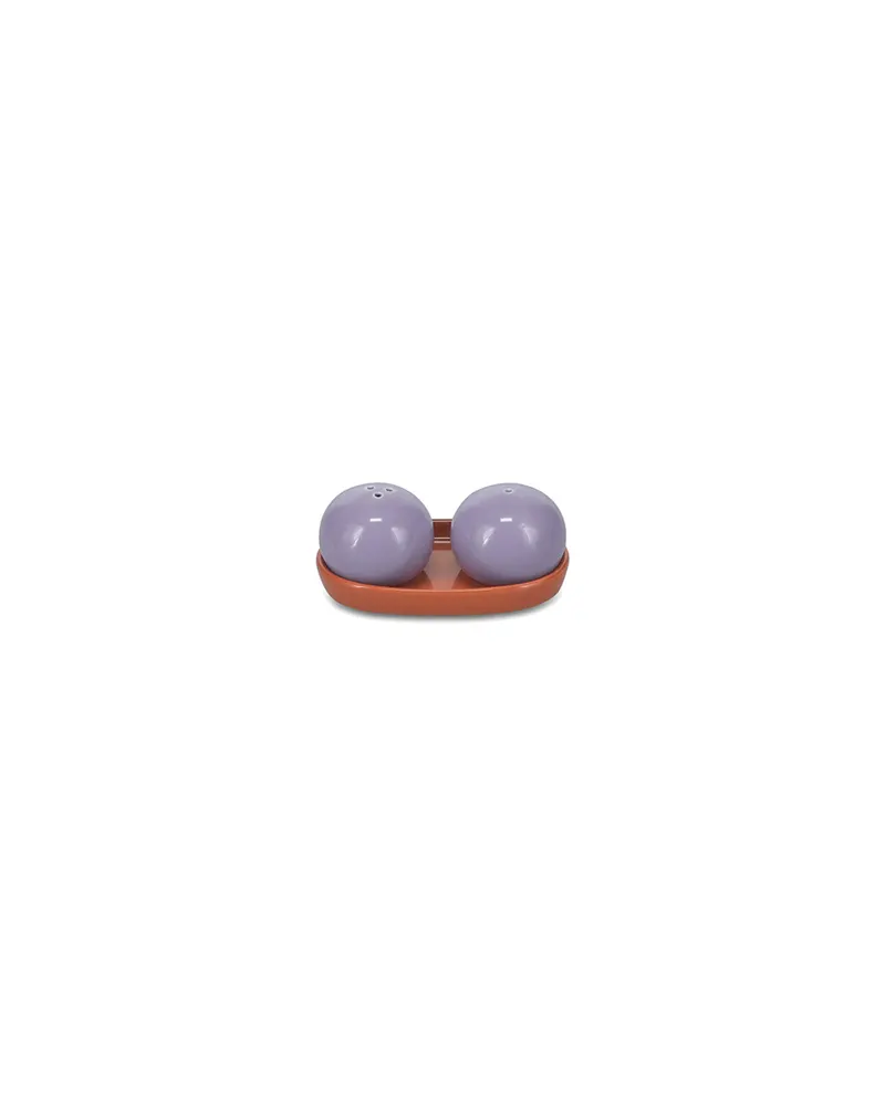 Duo Salz- und Pfefferstreuer aus Steinzeug, 3-teilig, Lila/Orange