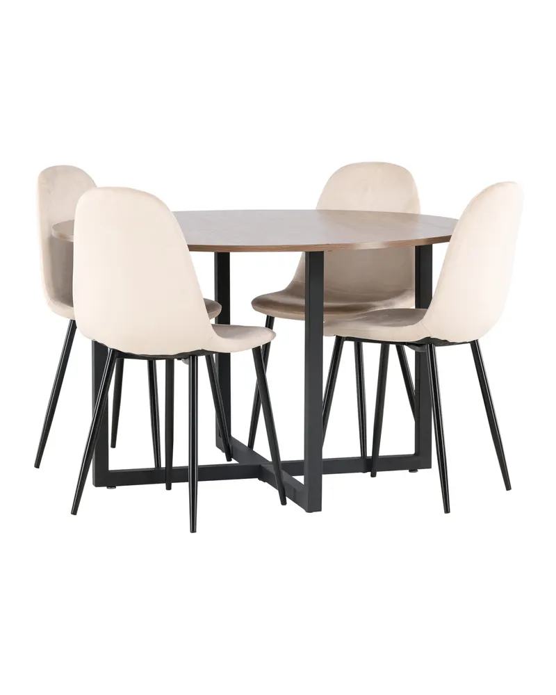 Durango & Polar Essgruppe mit rundem Esstisch und 4 Samtstühlen in Beige, Gestell Schwarz, Ansicht 7