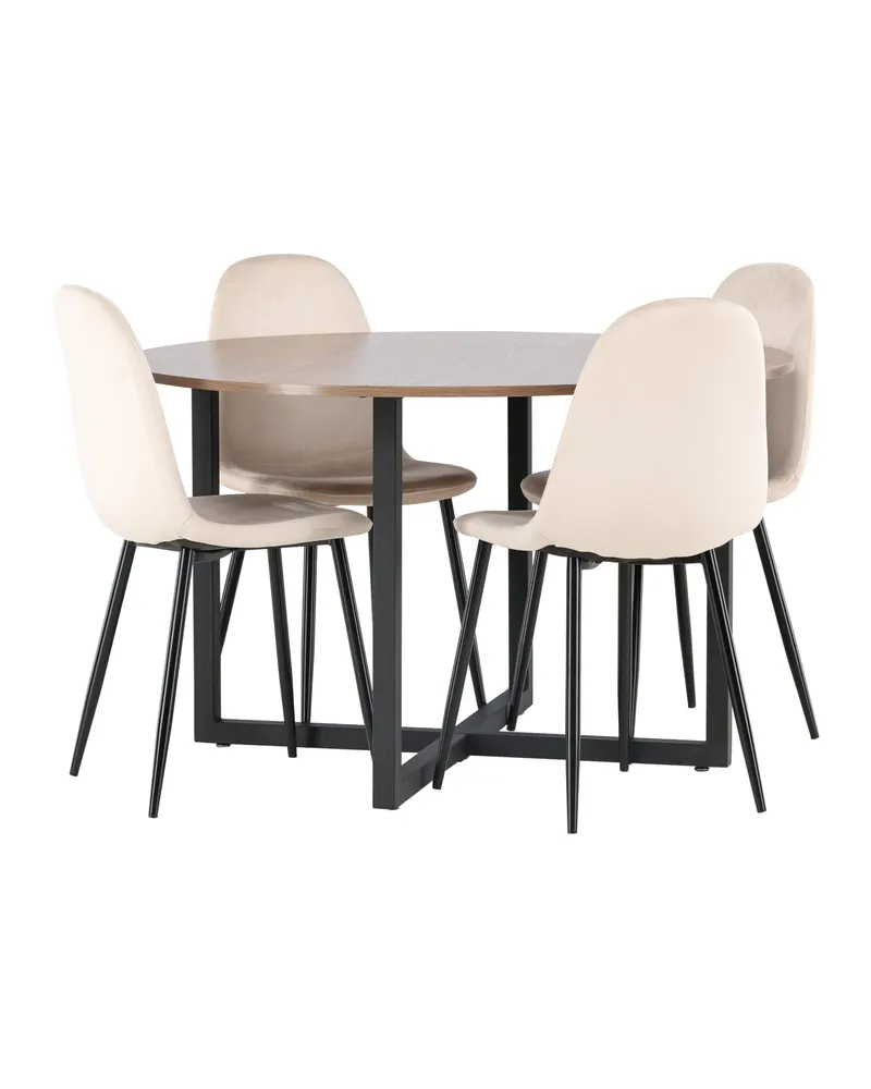 Durango & Polar Essgruppe mit rundem Esstisch und 4 Samtstühlen in Beige, Gestell Schwarz, Ansicht 8