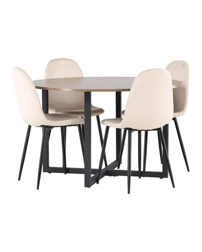 Durango & Polar Essgruppe mit rundem Esstisch und 4 Samtstühlen in Beige, Gestell Schwarz, Ansicht 11