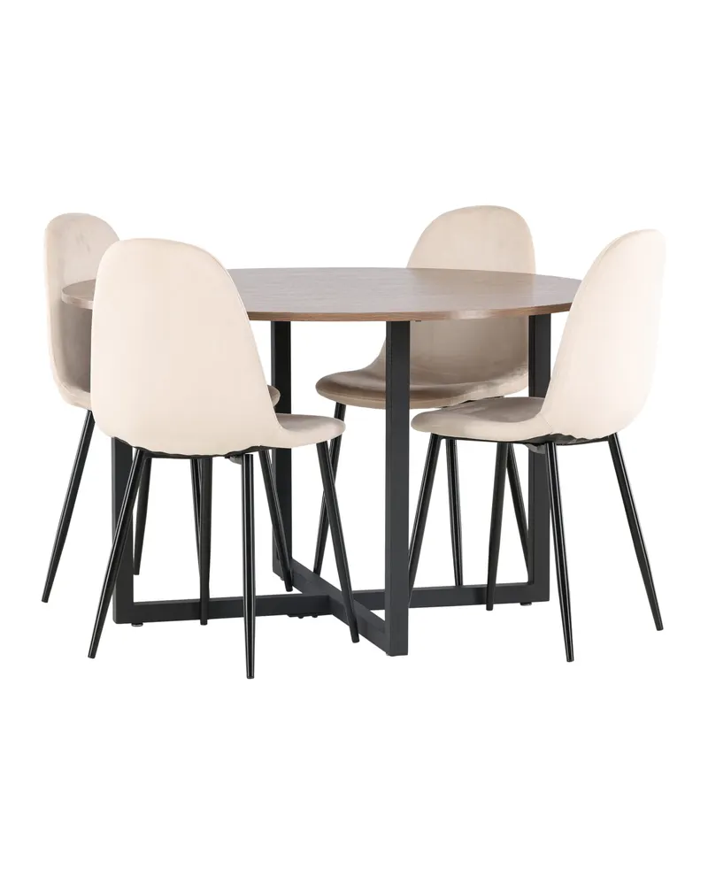 Durango & Polar Essgruppe mit rundem Esstisch und 4 Samtstühlen in Beige, Gestell Schwarz, Ansicht 4