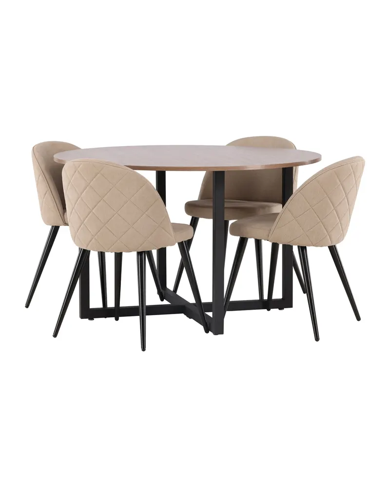 Durango & Velvet Essgruppe mit rundem Esstisch und 4 Polsterstühlen in Beige, Gestell Schwarz, Ansicht 1