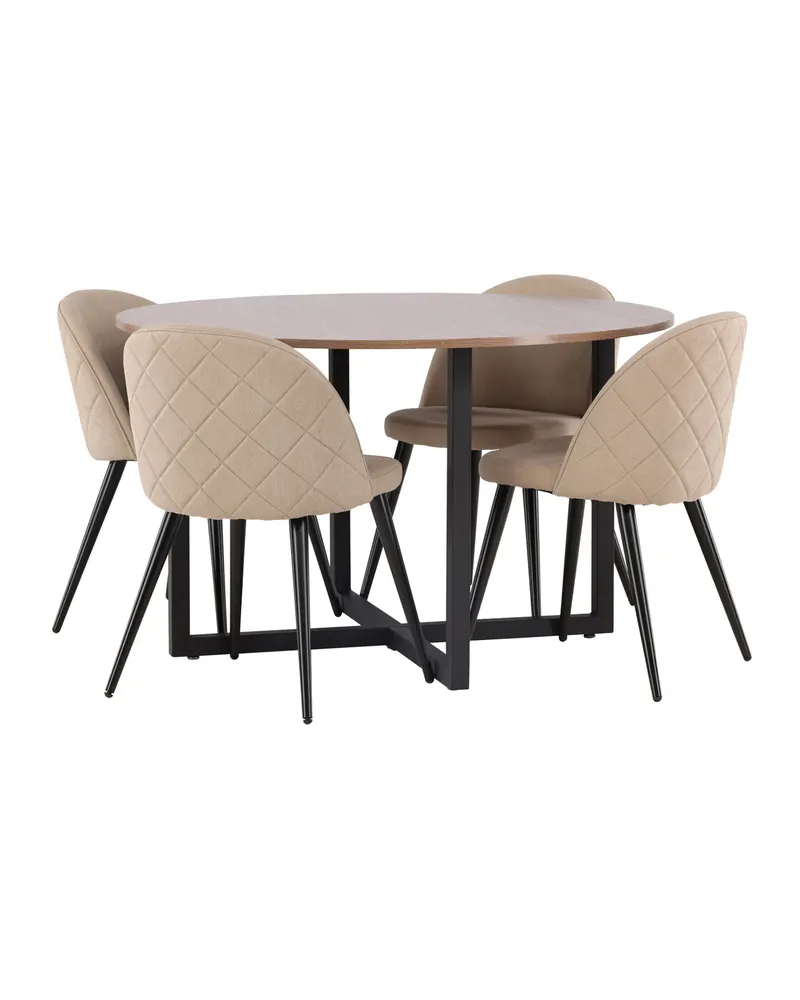 Durango & Velvet Essgruppe mit rundem Esstisch und 4 Polsterstühlen in Beige, Gestell Schwarz, Ansicht 7