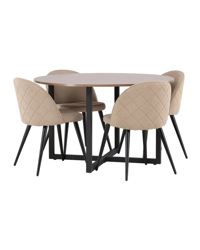 Durango & Velvet Essgruppe mit rundem Esstisch und 4 Polsterstühlen in Beige, Gestell Schwarz, Ansicht 8