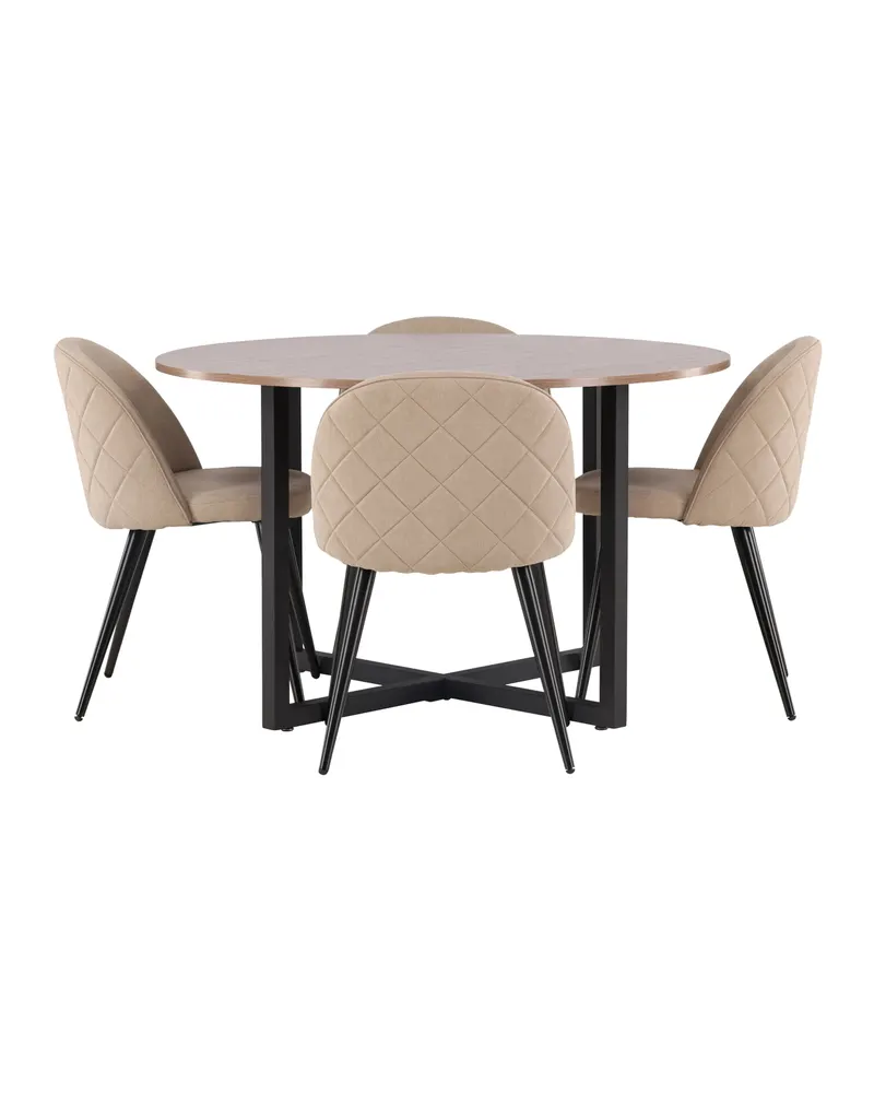 Durango & Velvet Essgruppe mit rundem Esstisch und 4 Polsterstühlen in Beige, Gestell Schwarz, Ansicht 9