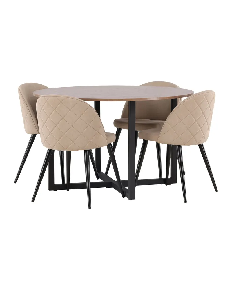 Durango & Velvet Essgruppe mit rundem Esstisch und 4 Polsterstühlen in Beige, Gestell Schwarz, Ansicht 10