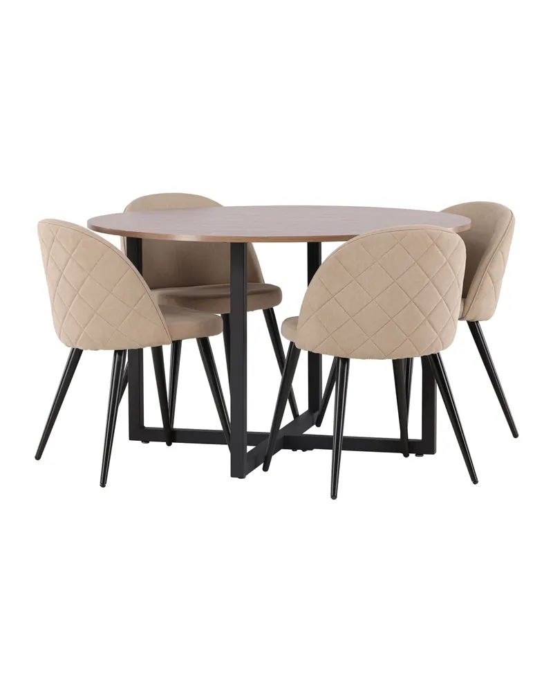 Durango & Velvet Essgruppe mit rundem Esstisch und 4 Polsterstühlen in Beige, Gestell Schwarz, Ansicht 11
