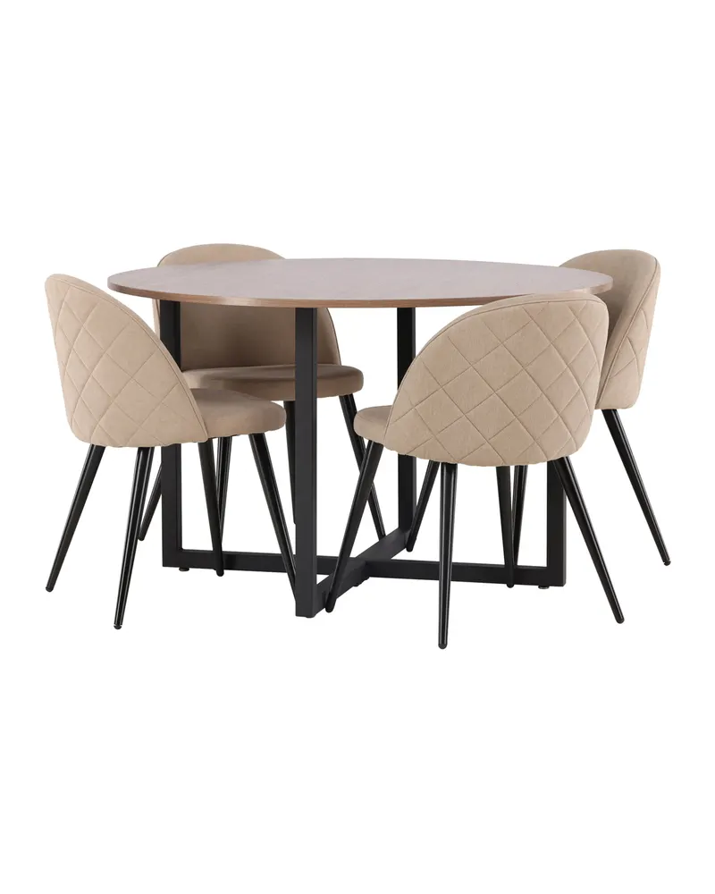 Durango & Velvet Essgruppe mit rundem Esstisch und 4 Polsterstühlen in Beige, Gestell Schwarz, Ansicht 12