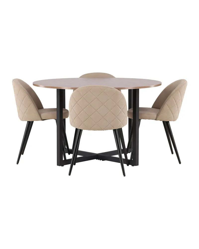 Durango & Velvet Essgruppe mit rundem Esstisch und 4 Polsterstühlen in Beige, Gestell Schwarz, Ansicht 2