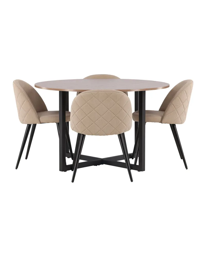 Durango & Velvet Essgruppe mit rundem Esstisch und 4 Polsterstühlen in Beige, Gestell Schwarz, Ansicht 3