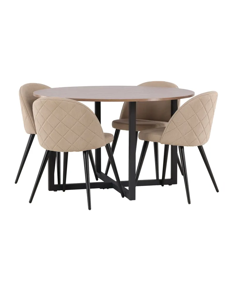 Durango & Velvet Essgruppe mit rundem Esstisch und 4 Polsterstühlen in Beige, Gestell Schwarz, Ansicht 4