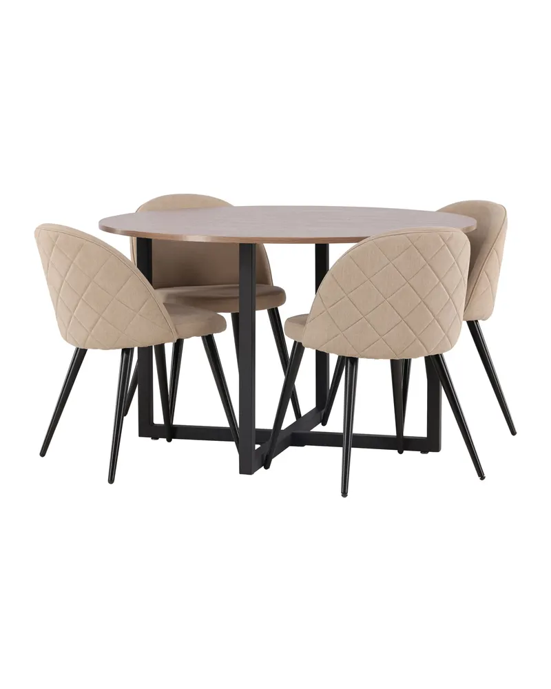 Durango & Velvet Essgruppe mit rundem Esstisch und 4 Polsterstühlen in Beige, Gestell Schwarz, Ansicht 5