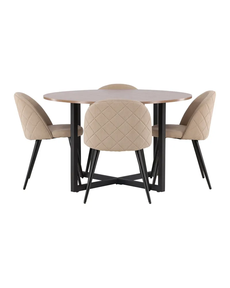 Durango & Velvet Essgruppe mit rundem Esstisch und 4 Polsterstühlen in Beige, Gestell Schwarz, Ansicht 6