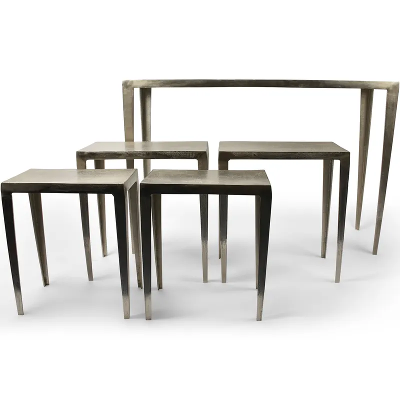 Duro Beistelltisch aus Metall in Silber, Set aus 5 Tischen
