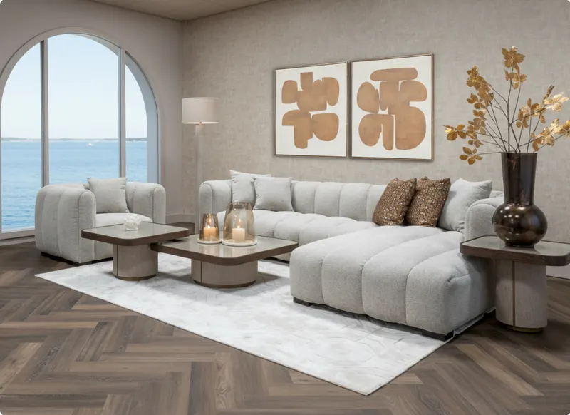 Ecksofa Novaro, Natural fancy, rechts von Richmond Interiors, Wohnbeispiel 9, im Wohnraum