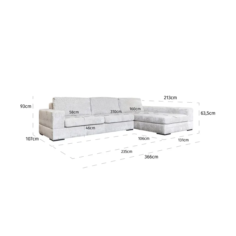 Ecksofa Pasha, Pearl island, rechts, 3-Sitzer von Richmond Interiors, Maßzeichnung 8