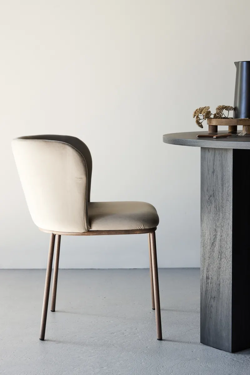 Edina Esszimmerstühle im 2er-Set in Beige, Gestell Natur, Polyester-Samt, im Wohnraum, Ansicht 5