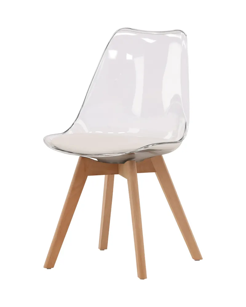 Edvin Esszimmerstuhl mit transparenter Schale und Birkenbeinen, Ansicht 2