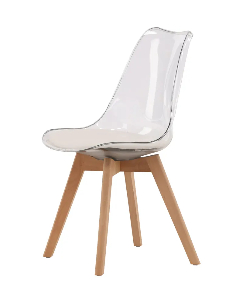 Edvin Esszimmerstuhl mit transparenter Schale und Birkenbeinen, Ansicht 4