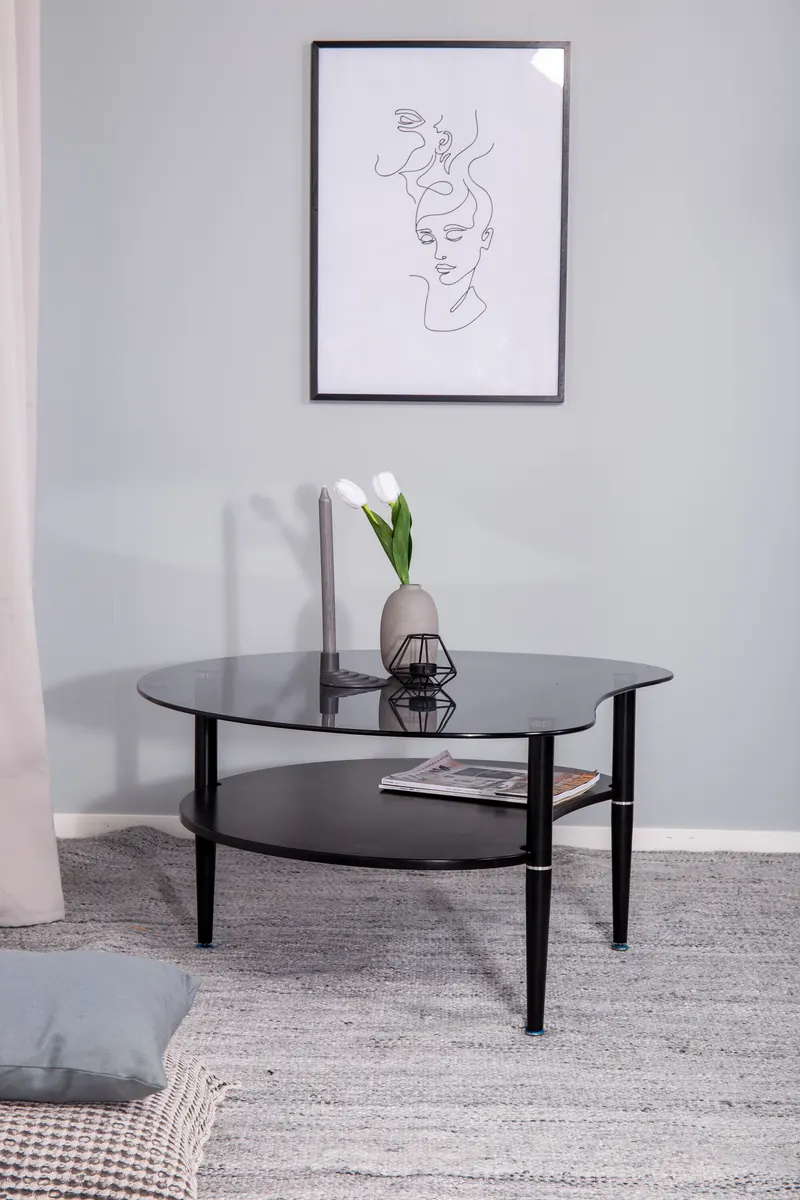 Egg Couchtisch aus Glas mit Ablage, im Wohnraum, Ansicht 2