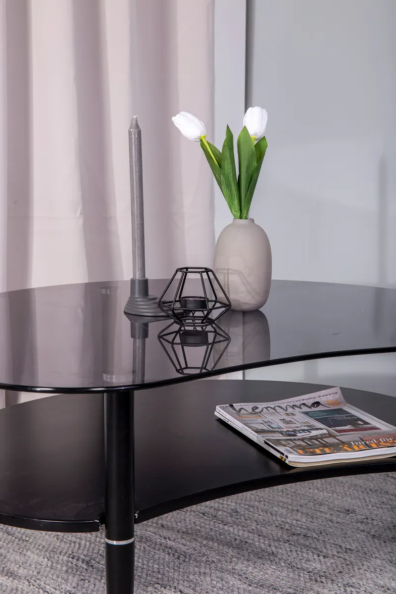 Egg Couchtisch aus Glas mit Ablage, im Wohnraum, Ansicht 4