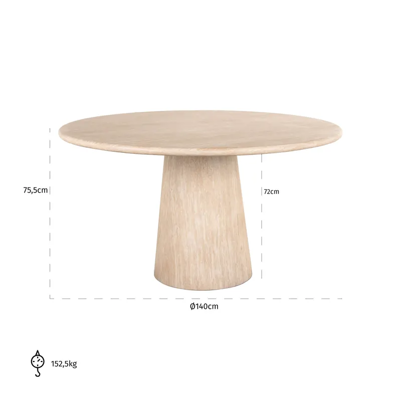 Esstisch Fictus 140 cm Ø, Beige von Richmond Interiors, Maßzeichnung 5
