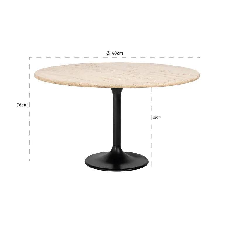 Esstisch Hampton, Schwarz, 140Ø cm von Richmond Interiors, Maßzeichnung 2