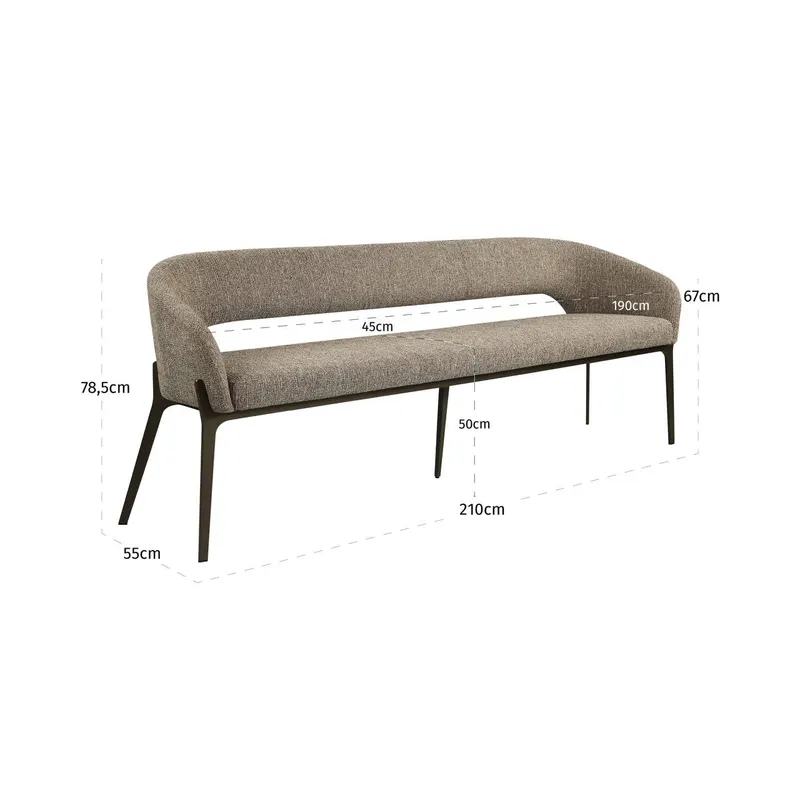 Esszimmerbank Kenzi, Brown tweed von Richmond Interiors, Maßzeichnung 7