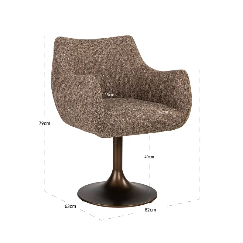 Esszimmerstuhl Aldo, Brown tweed, drehbar von Richmond Interiors, Maßzeichnung 10
