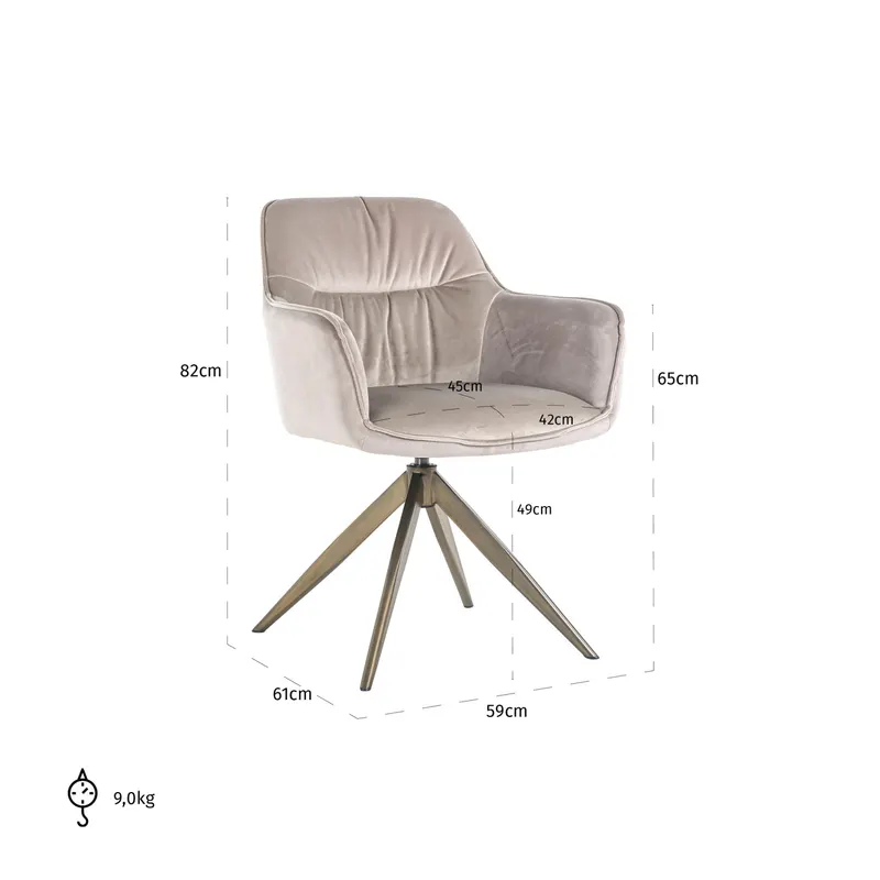 Esszimmerstuhl Aline, Khaki velvet, drehbar, feuerhemmend von Richmond Interiors, Maßzeichnung 8