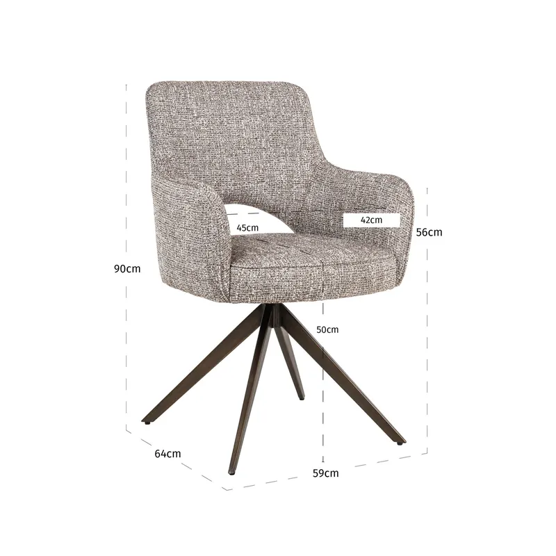 Esszimmerstuhl Ginerva, Earth tweed, drehbar von Richmond Interiors, Maßzeichnung 9