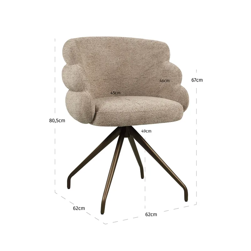 Esszimmerstuhl Kayla, Mocca boldweave, drehbar von Richmond Interiors, Maßzeichnung 8