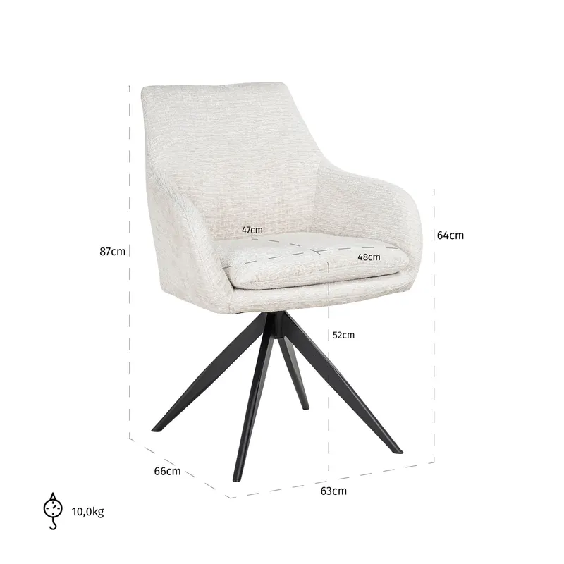 Esszimmerstuhl Lisonne, Cream fusion, drehbar von Richmond Interiors, Maßzeichnung 7