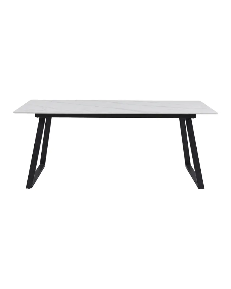 Estelle rechteckiger Esstisch in 200 × 90 cm, Weiß, Gestell Schwarz, Ansicht 1